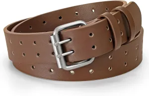 XZQTIVE Men Dual Holes Belt For Jean Pant Casual Leather Belts With Double Prong Buckle