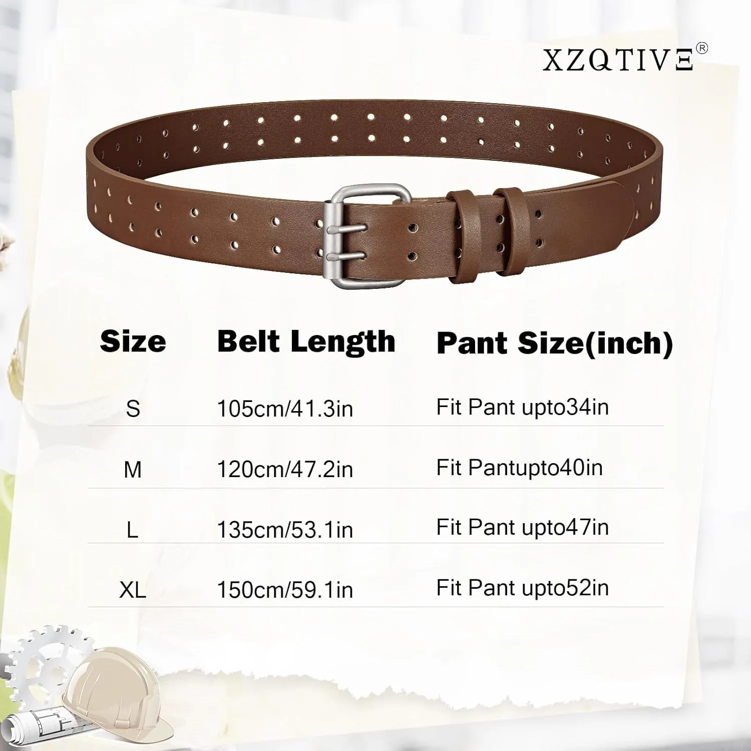 XZQTIVE Men Dual Holes Belt For Jean Pant Casual Leather Belts With Double Prong Buckle