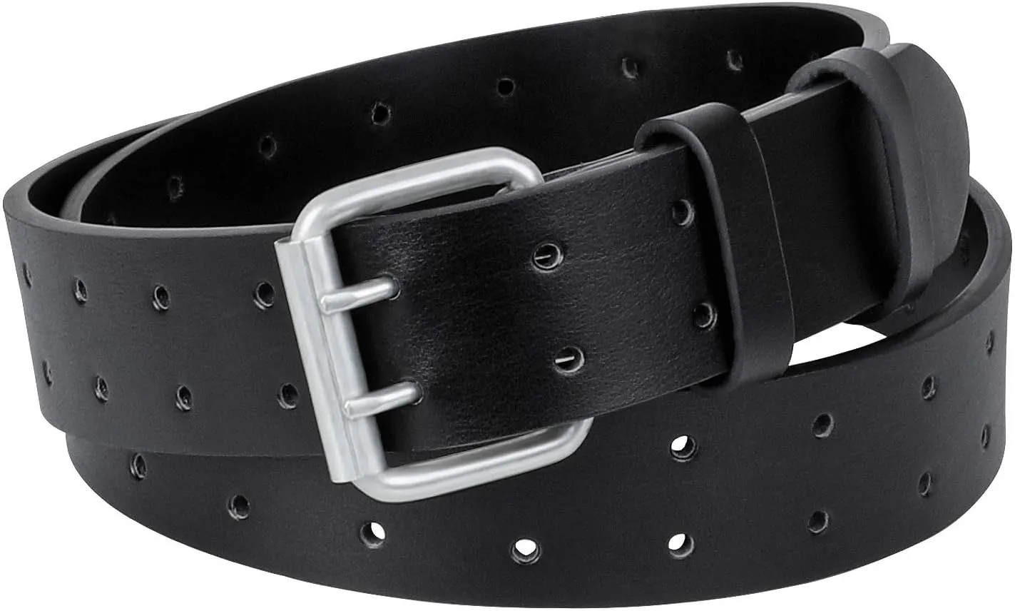 XZQTIVE Men Dual Holes Belt For Jean Pant Casual Leather Belts With Double Prong Buckle