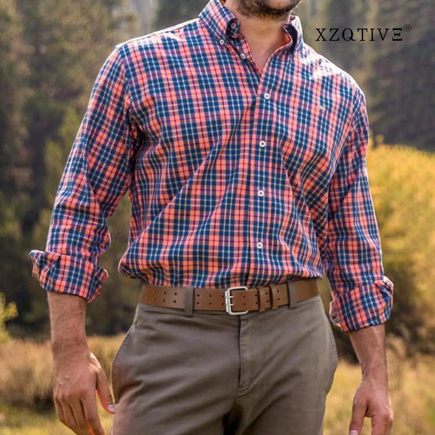 XZQTIVE Men Dual Holes Belt For Jean Pant Casual Leather Belts With Double Prong Buckle