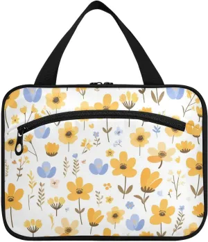 Yellow Little Fresh Flower Bloom hanging travel toiletry bag for women with hook, designer accessories shaving kit bag for men for dad backpacking porta cosmeticos mujer para cartera M