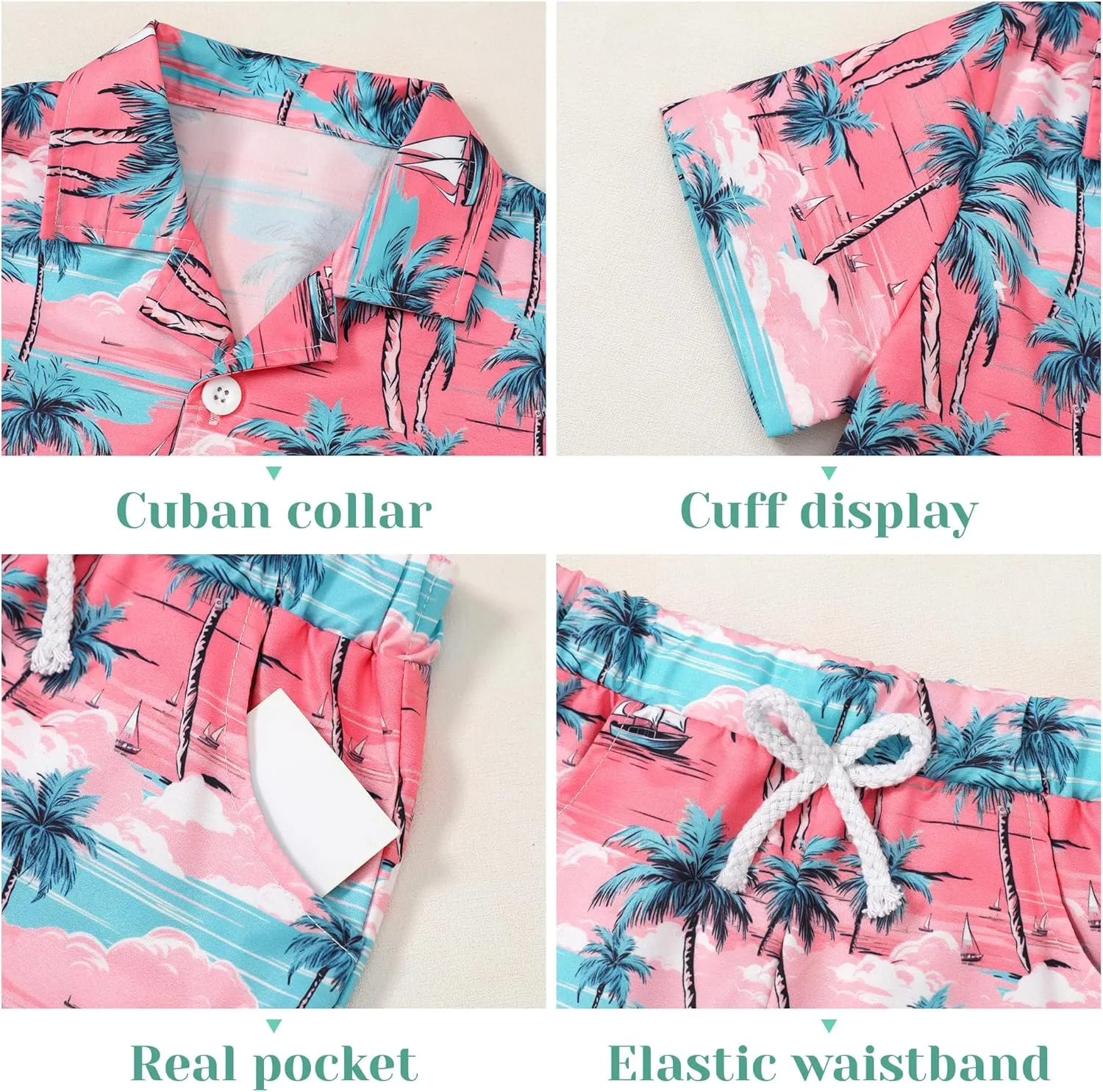 YUEMION Boys Hawaiian Outfit 2Pcs Set Summer Beach Button-Down Shirt Top   Shorts for Kids 2-9 Years
