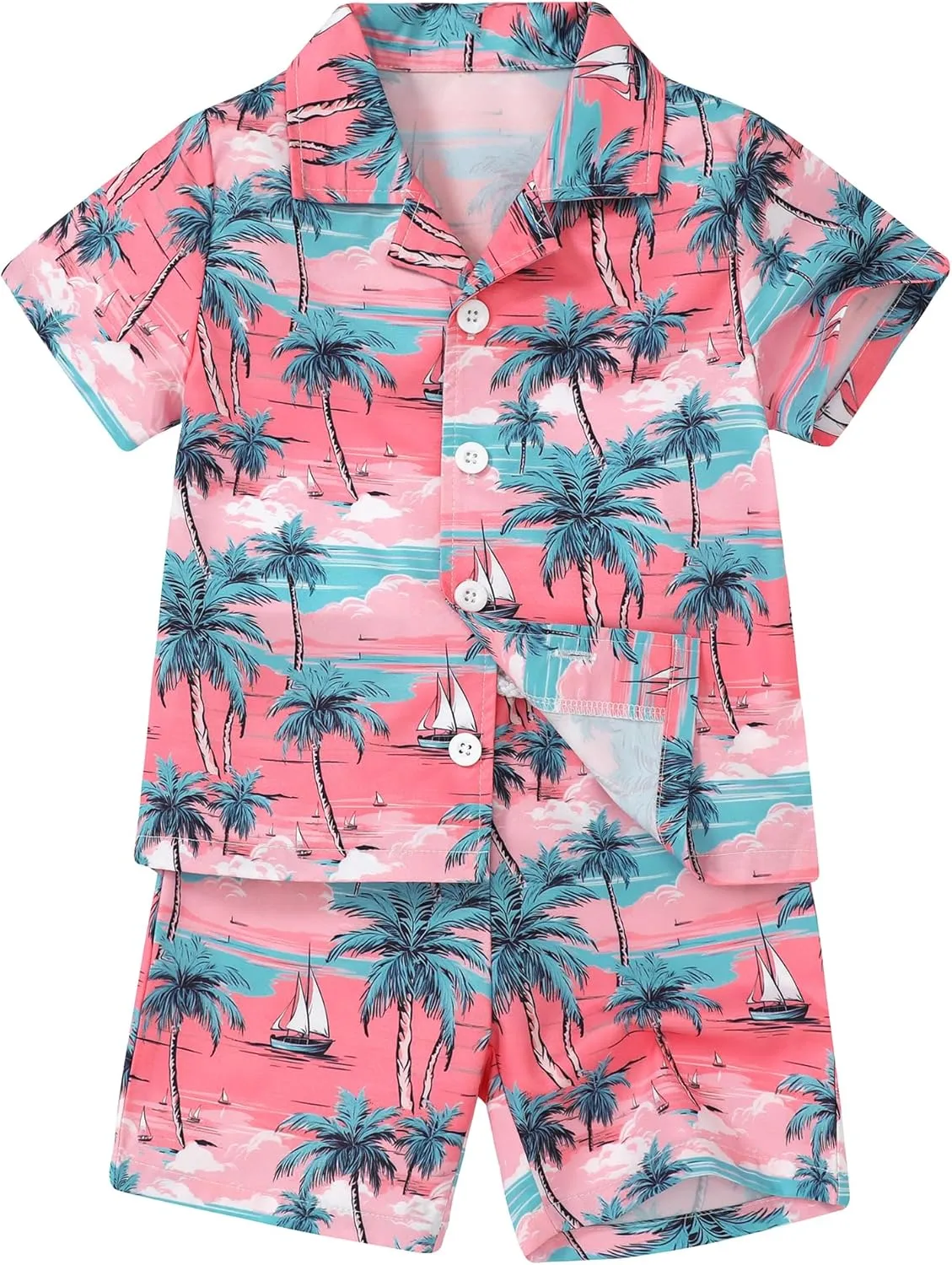 YUEMION Boys Hawaiian Outfit 2Pcs Set Summer Beach Button-Down Shirt Top   Shorts for Kids 2-9 Years