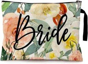 ZHANTUONE Bride Funny Wedding Cosmetic Bag, for Travel Toiletry Zipper Storage Pouch Makeup Bag, Bridal Shower Gifts, Wedding Party Cosmetic Bag, Flower Patterned Wedding Party Cosmetic Bags