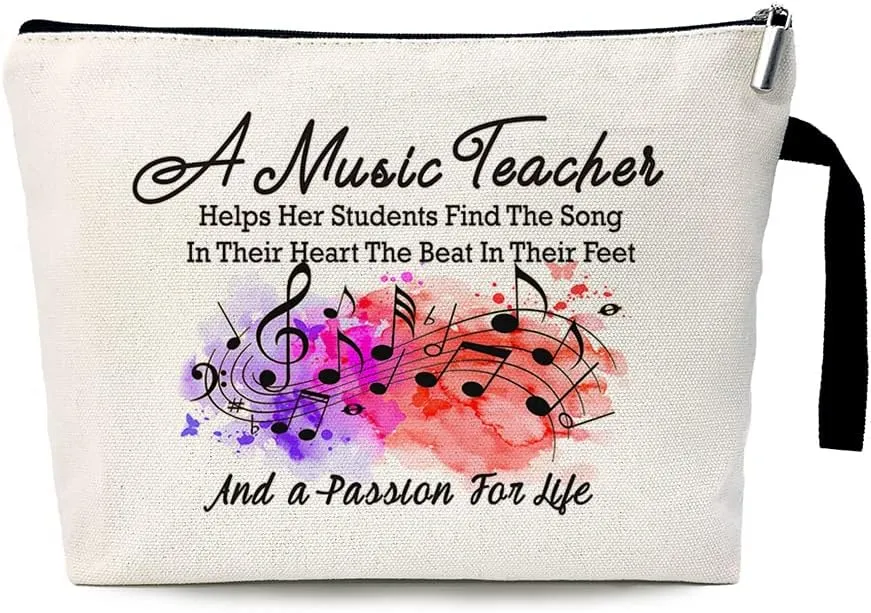 ZHANTUONE Music Teacher Funny Makeup Bag for Travel Toiletries Zipper Storage Bag Makeup Bag, Appreciation Gifts for Music Teacher Music Instructors, Teachers Retirement Graduation Appreciation Gifts
