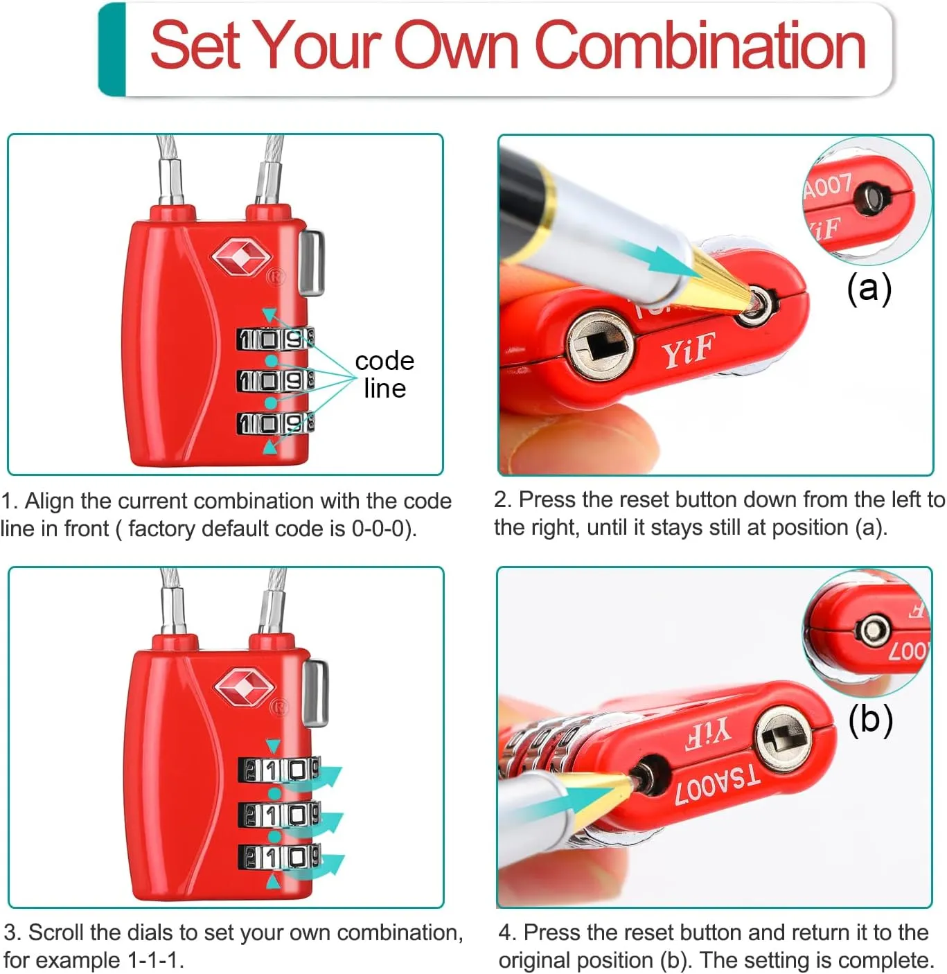 ZHEGE TSA Luggage Lock 2 Pack, 3 Digit Small Combination Padlock for Travel (Black & Red)