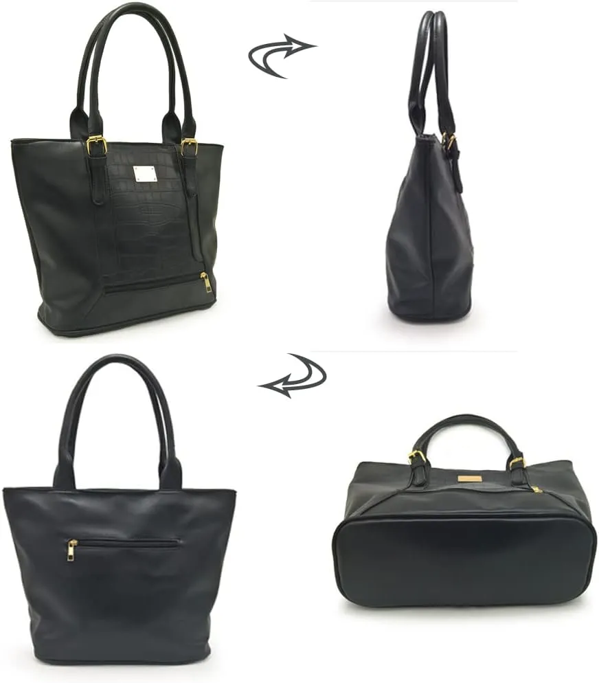 ZiMing Women Shoulder Bag Crocodile Pattern Bucket Bag Contrasting Colors Tote Bag Large Capacity Handbag